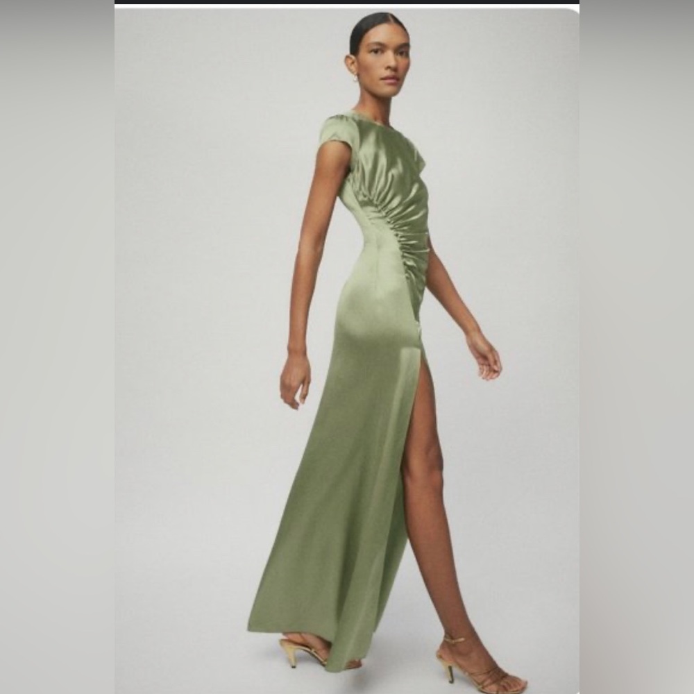 Reformation Birch Silk Dress in Artichoke